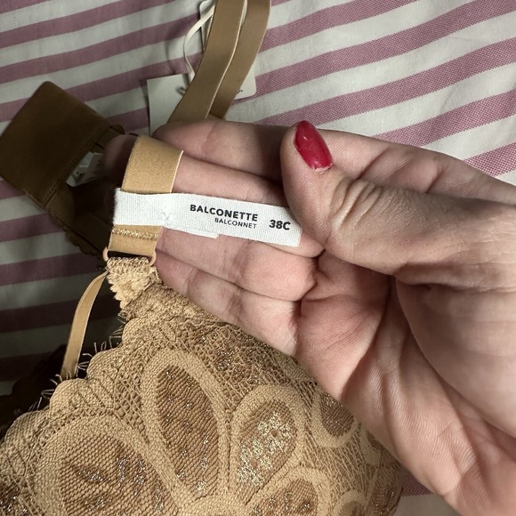 Aerie Real Good Show Off Bra Balconette Size 38C NWT Beige Lace Floral $59.95 - Picture 9 of 11